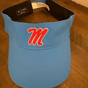 Ole Miss Nike Blue Visor with Red M Logo
